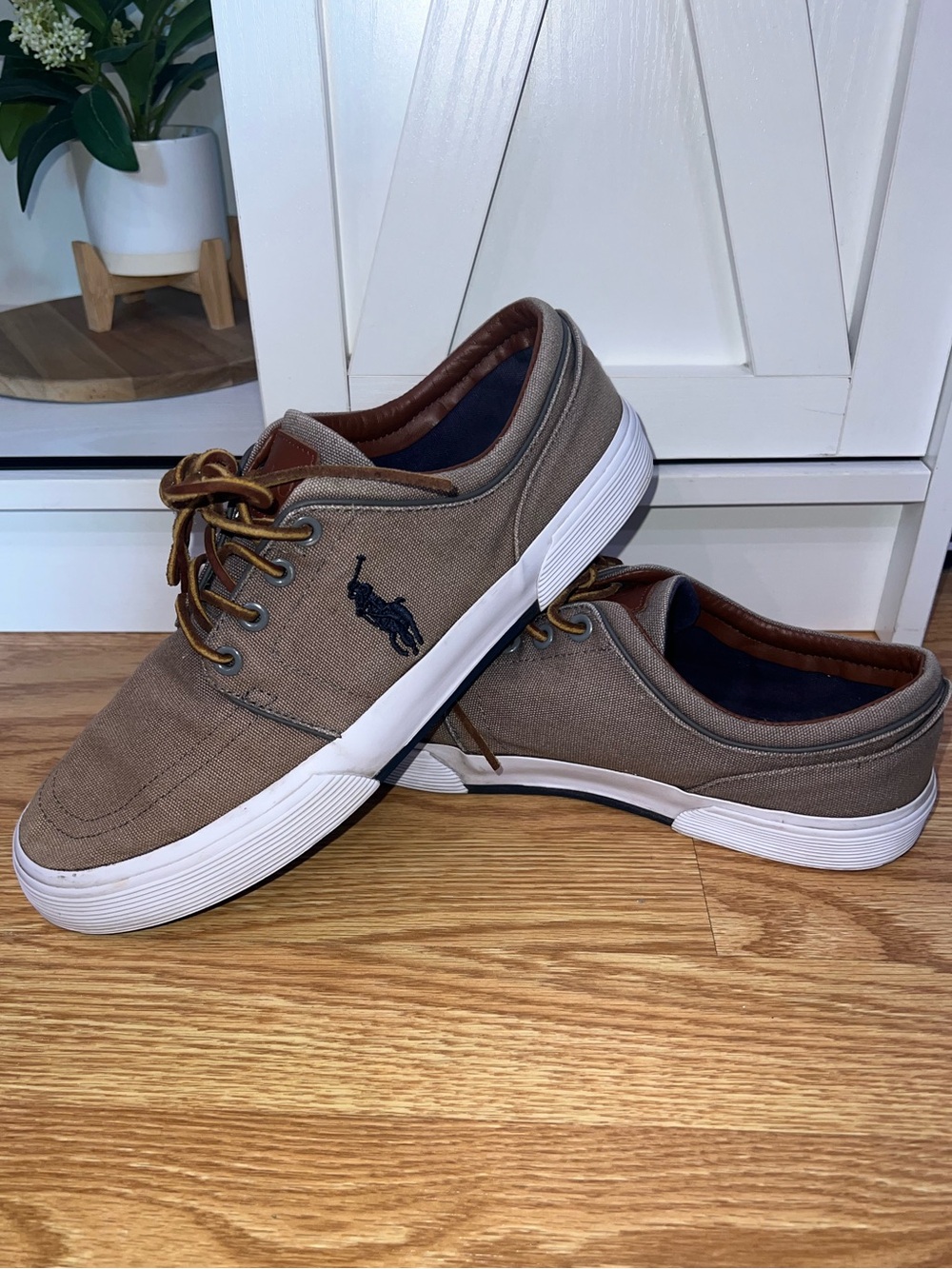 Polo by Ralph Lauren Men’s Grey Canvas Boat Sneaker with White Soles